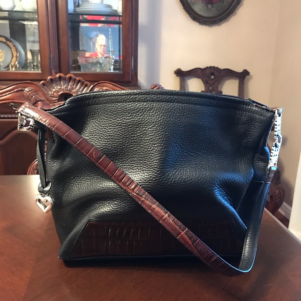 Brighton handbag. Black leather/brown croc trim.